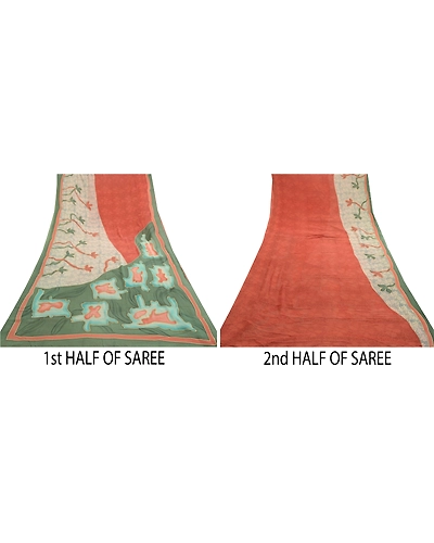 Sanskriti Vintage Sarees Orange Pure Georgette Silk Printed Sari Craft Fabric, PRG-11862-Orange-Printed Floral Design-Pure Georgette Silk-5
