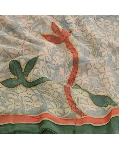 Sanskriti Vintage Sarees Orange Pure Georgette Silk Printed Sari Craft Fabric, PRG-11862-Orange-Printed Floral Design-Pure Georgette Silk-6