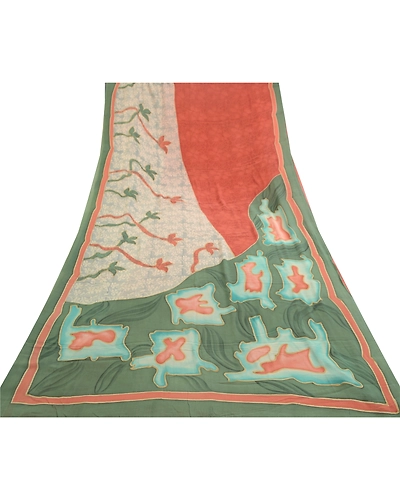Sanskriti Vintage Sarees Orange Pure Georgette Silk Printed Sari Craft Fabric, PRG-11862-Orange-Printed Floral Design-Pure Georgette Silk-8