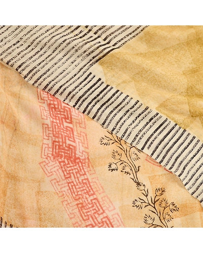 Sanskriti Vintage Sarees Beige Pure Georgette Silk Printed Sari 5Yd Craft Fabric, PRG-11864-Beige-Printed Floral Design-Pure Georgette Silk-1