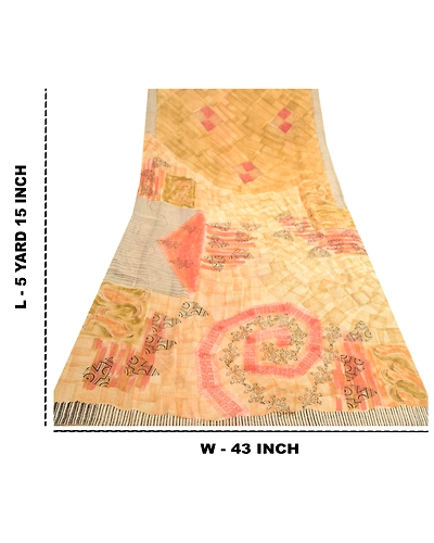Sanskriti Vintage Sarees Beige Pure Georgette Silk Printed Sari 5Yd Craft Fabric, PRG-11864-Beige-Printed Floral Design-Pure Georgette Silk-3