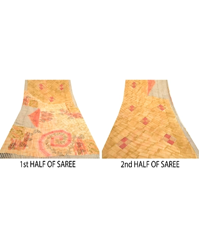 Sanskriti Vintage Sarees Beige Pure Georgette Silk Printed Sari 5Yd Craft Fabric, PRG-11864-Beige-Printed Floral Design-Pure Georgette Silk-5