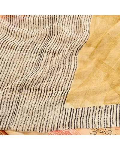 Sanskriti Vintage Sarees Beige Pure Georgette Silk Printed Sari 5Yd Craft Fabric, PRG-11864-Beige-Printed Floral Design-Pure Georgette Silk-6