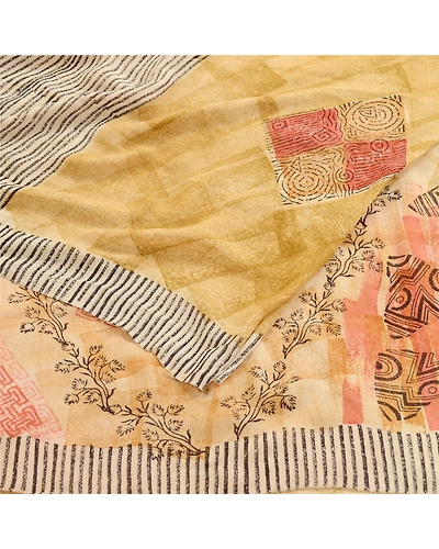 Sanskriti Vintage Sarees Beige Pure Georgette Silk Printed Sari 5Yd Craft Fabric, PRG-11864-Beige-Printed Floral Design-Pure Georgette Silk-7