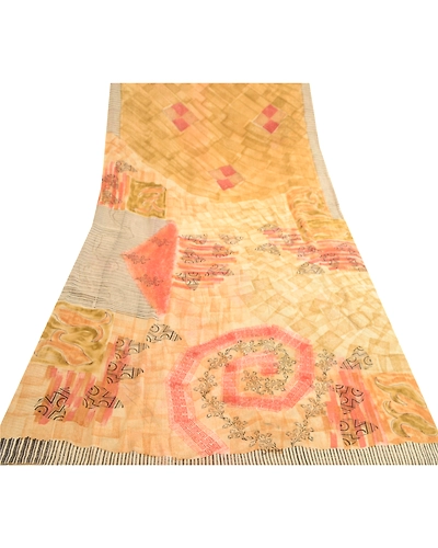 Sanskriti Vintage Sarees Beige Pure Georgette Silk Printed Sari 5Yd Craft Fabric, PRG-11864-Beige-Printed Floral Design-Pure Georgette Silk-8