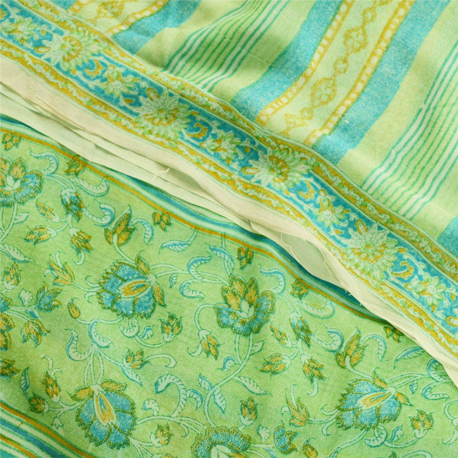 Sanskriti Vintage Sarees Green Pure Georgette Silk Printed Sari 5Yd Craft Fabric, PRG-11869-Green-Printed Floral Design-Pure Georgette Silk-1