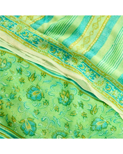 Sanskriti Vintage Sarees Green Pure Georgette Silk Printed Sari 5Yd Craft Fabric, PRG-11869-Green-Printed Floral Design-Pure Georgette Silk-1