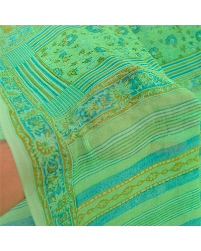 Sanskriti Vintage Sarees Green Pure Georgette Silk Printed Sari 5Yd Craft Fabric, PRG-11869-Green-Printed Floral Design-Pure Georgette Silk-4