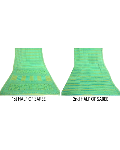 Sanskriti Vintage Sarees Green Pure Georgette Silk Printed Sari 5Yd Craft Fabric, PRG-11869-Green-Printed Floral Design-Pure Georgette Silk-5