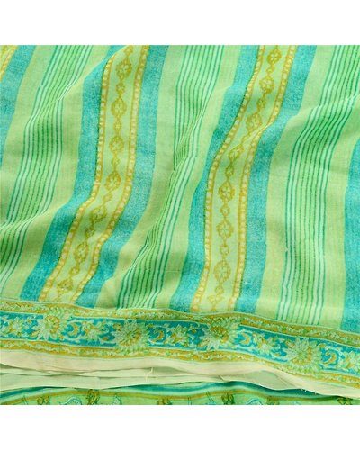Sanskriti Vintage Sarees Green Pure Georgette Silk Printed Sari 5Yd Craft Fabric, PRG-11869-Green-Printed Floral Design-Pure Georgette Silk-6