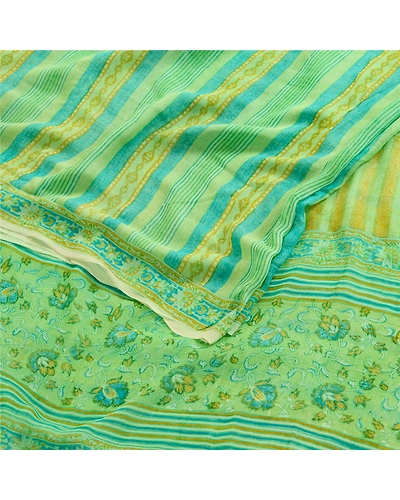 Sanskriti Vintage Sarees Green Pure Georgette Silk Printed Sari 5Yd Craft Fabric, PRG-11869-Green-Printed Floral Design-Pure Georgette Silk-7