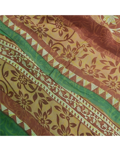 Sanskriti Vintage Sarees Green Pure Georgette Silk Printed Sari 5Yd Craft Fabric, PRG-11876-Green-Printed Floral Design-Pure Georgette Silk-1