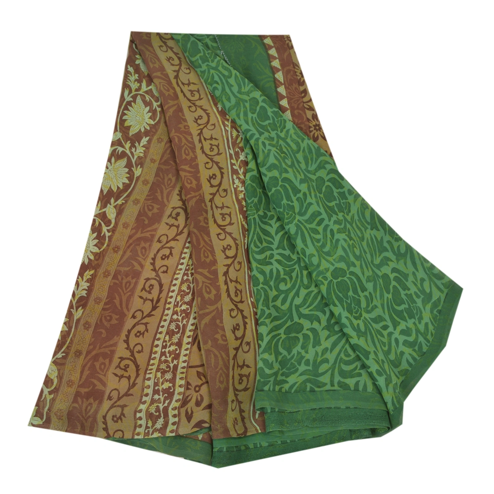 Sanskriti Vintage Sarees Green Pure Georgette Silk Printed Sari 5Yd Craft Fabric, PRG-11876-Green-Printed Floral Design-Pure Georgette Silk-2