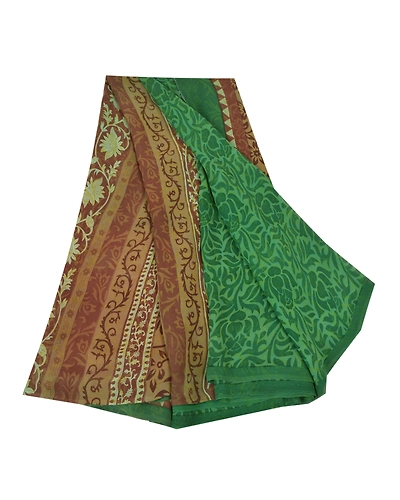 Sanskriti Vintage Sarees Green Pure Georgette Silk Printed Sari 5Yd Craft Fabric, PRG-11876-Green-Printed Floral Design-Pure Georgette Silk-2