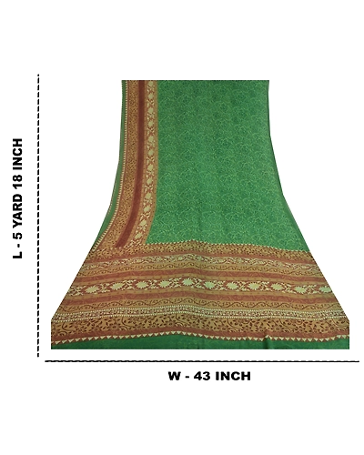 Sanskriti Vintage Sarees Green Pure Georgette Silk Printed Sari 5Yd Craft Fabric, PRG-11876-Green-Printed Floral Design-Pure Georgette Silk-3