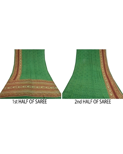 Sanskriti Vintage Sarees Green Pure Georgette Silk Printed Sari 5Yd Craft Fabric, PRG-11876-Green-Printed Floral Design-Pure Georgette Silk-5
