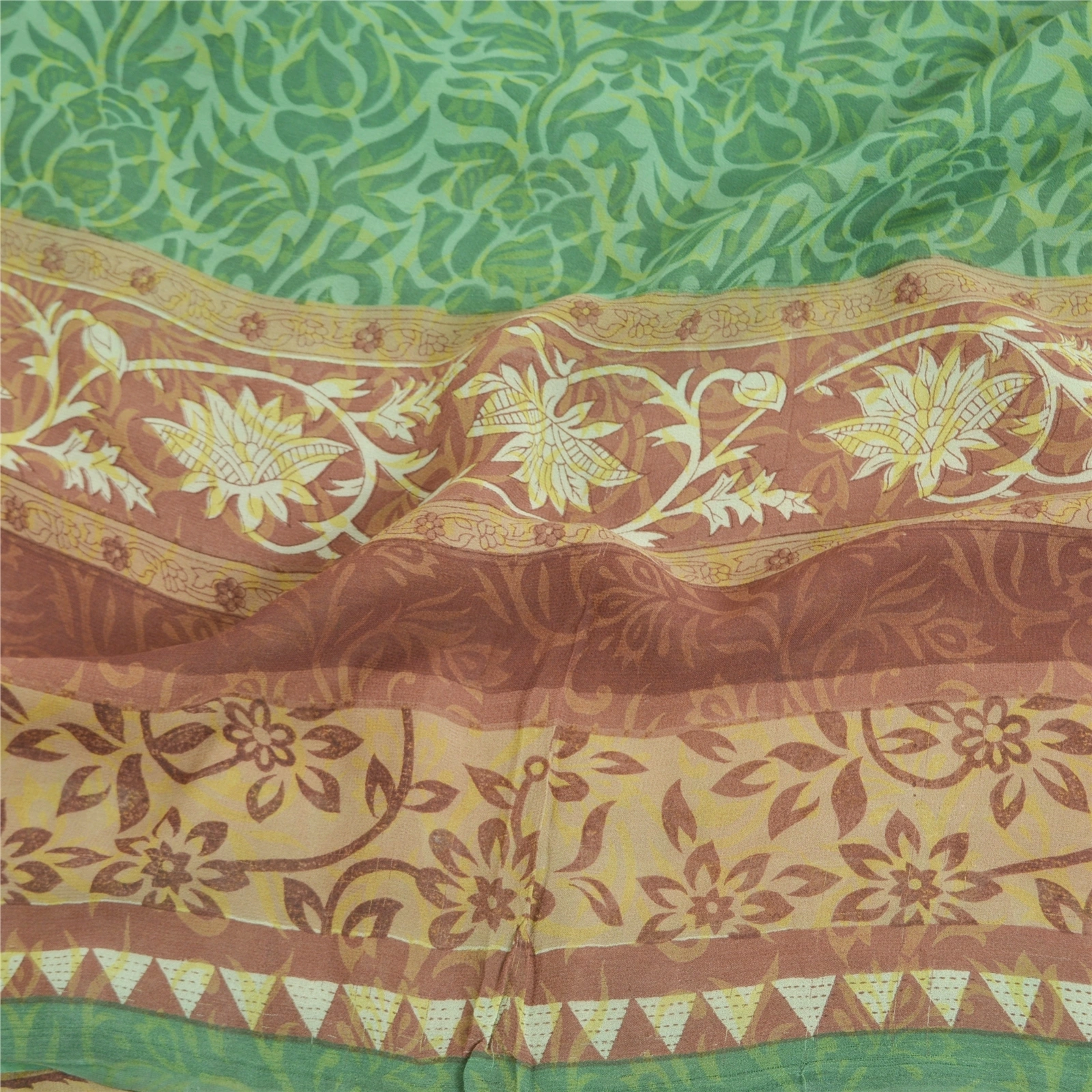 Sanskriti Vintage Sarees Green Pure Georgette Silk Printed Sari 5Yd Craft Fabric, PRG-11876-Green-Printed Floral Design-Pure Georgette Silk-6