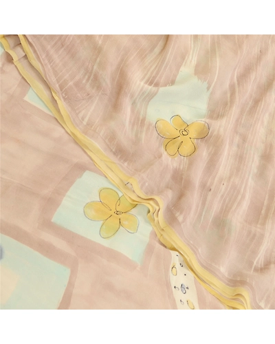 Sanskriti Vintage Sarees Pale Cream Pure Georgette Silk Print Sari Craft Fabric, PRG-11879-Pale Cream-Printed Floral Design-Pure Georgette Silk-1