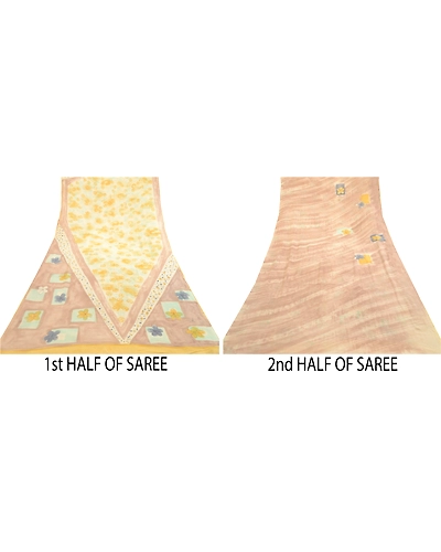 Sanskriti Vintage Sarees Pale Cream Pure Georgette Silk Print Sari Craft Fabric, PRG-11879-Pale Cream-Printed Floral Design-Pure Georgette Silk-5