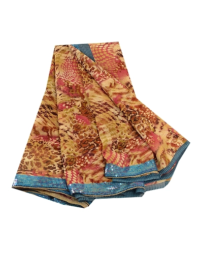 Sanskriti Vintage Sarees Multi Pure Georgette Silk Printed Sari 5Yd Craft Fabric, PRG-11882-Multi-Printed Floral Design-Pure Georgette Silk-2