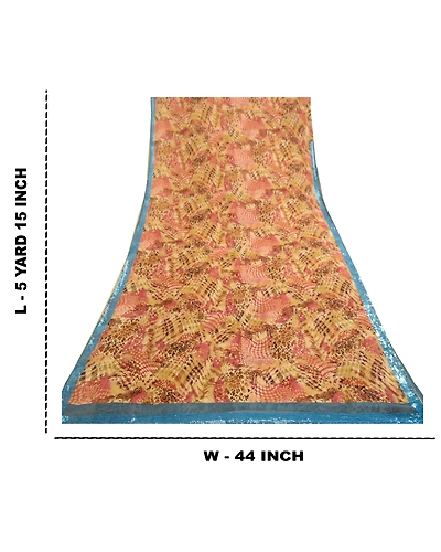 Sanskriti Vintage Sarees Multi Pure Georgette Silk Printed Sari 5Yd Craft Fabric, PRG-11882-Multi-Printed Floral Design-Pure Georgette Silk-3