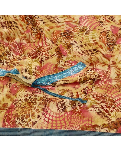 Sanskriti Vintage Sarees Multi Pure Georgette Silk Printed Sari 5Yd Craft Fabric, PRG-11882-Multi-Printed Floral Design-Pure Georgette Silk-9