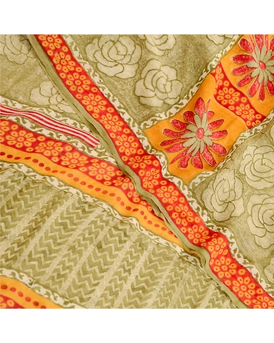 Sanskriti Vintage Sarees Green Pure Georgette Silk Printed Sari 5Yd Craft Fabric, PRG-11887-Green-Printed Floral Design-Pure Georgette Silk-1