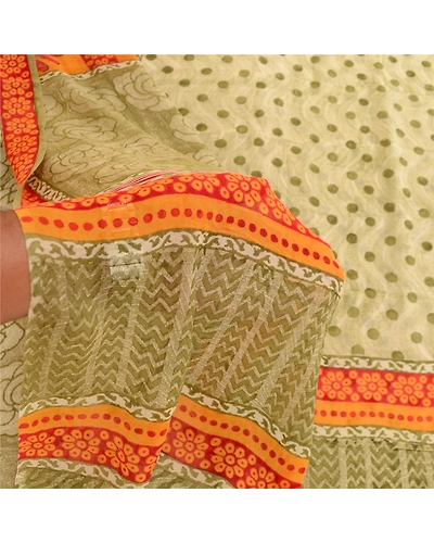 Sanskriti Vintage Sarees Green Pure Georgette Silk Printed Sari 5Yd Craft Fabric, PRG-11887-Green-Printed Floral Design-Pure Georgette Silk-4