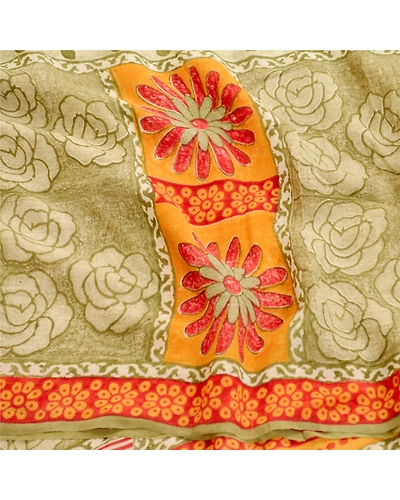 Sanskriti Vintage Sarees Green Pure Georgette Silk Printed Sari 5Yd Craft Fabric, PRG-11887-Green-Printed Floral Design-Pure Georgette Silk-6