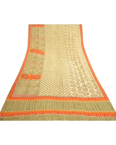 Sanskriti Vintage Sarees Green Pure Georgette Silk Printed Sari 5Yd Craft Fabric, PRG-11887-Green-Printed Floral Design-Pure Georgette Silk-8