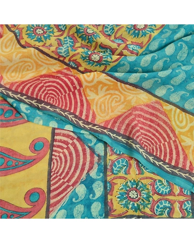 Sanskriti Vintage Sarees Blue Pure Georgette Silk Printed Sari 5Yd Craft Fabric, PRG-11894-Blue-Printed Floral Design-Pure Georgette Silk-1