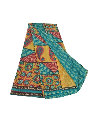 Sanskriti Vintage Sarees Blue Pure Georgette Silk Printed Sari 5Yd Craft Fabric, PRG-11894-Blue-Printed Floral Design-Pure Georgette Silk-2