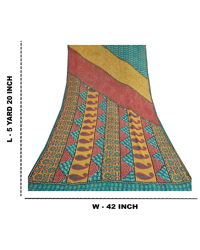Sanskriti Vintage Sarees Blue Pure Georgette Silk Printed Sari 5Yd Craft Fabric, PRG-11894-Blue-Printed Floral Design-Pure Georgette Silk-3