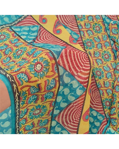 Sanskriti Vintage Sarees Blue Pure Georgette Silk Printed Sari 5Yd Craft Fabric, PRG-11894-Blue-Printed Floral Design-Pure Georgette Silk-4