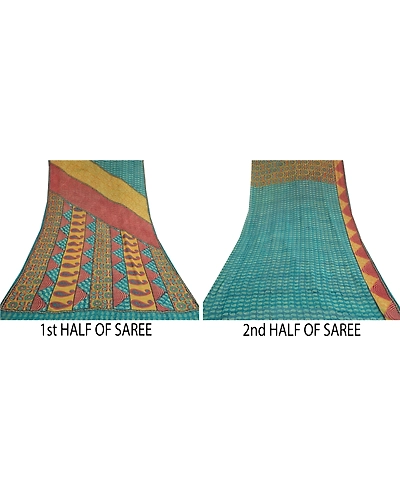 Sanskriti Vintage Sarees Blue Pure Georgette Silk Printed Sari 5Yd Craft Fabric, PRG-11894-Blue-Printed Floral Design-Pure Georgette Silk-5