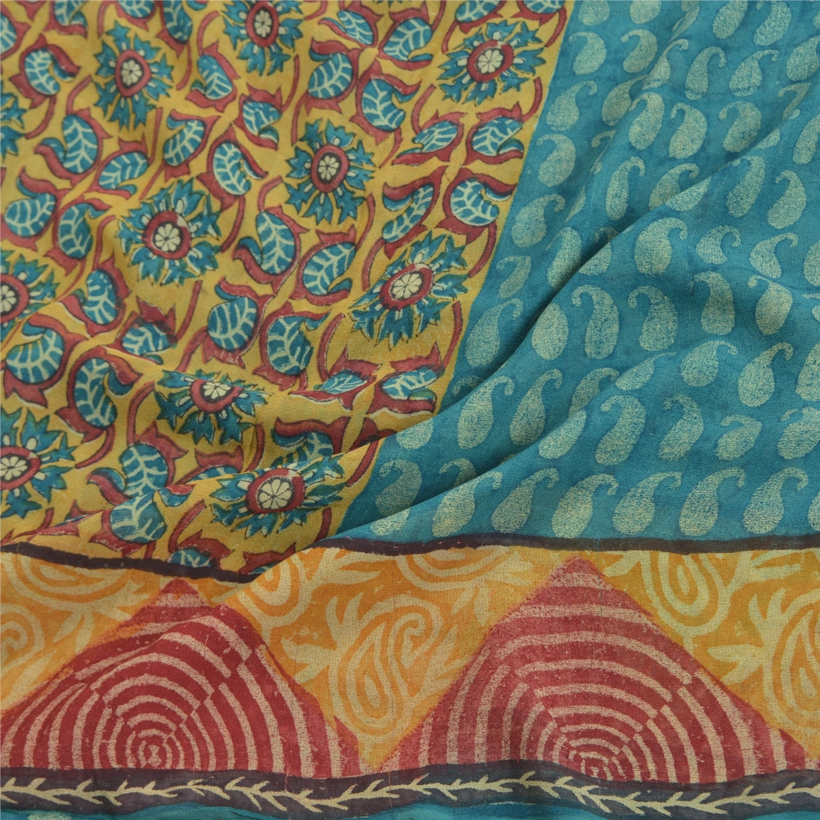 Sanskriti Vintage Sarees Blue Pure Georgette Silk Printed Sari 5Yd Craft Fabric, PRG-11894-Blue-Printed Floral Design-Pure Georgette Silk-6