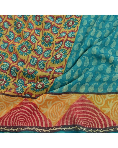 Sanskriti Vintage Sarees Blue Pure Georgette Silk Printed Sari 5Yd Craft Fabric, PRG-11894-Blue-Printed Floral Design-Pure Georgette Silk-6