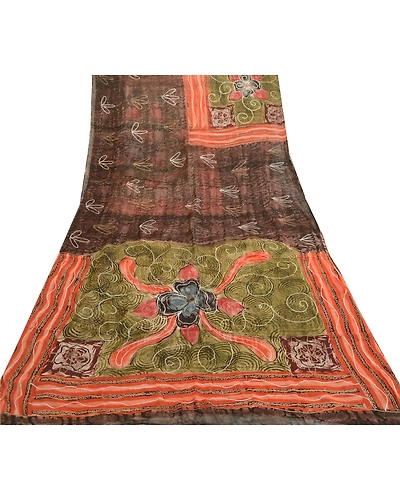 Sanskriti Vintage Sarees Purple Blend Georgette Sparkles Printed Sari 5Yd Fabric, PRG-11910-Purple-Printed Floral Design-Blend Georgette-8