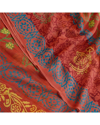Sanskriti Vintage Sarees Dusty Pink Pure Georgette Silk Print Sari Craft Fabric, PRG-11912-Dusty Pink-Printed Floral Design-Pure Georgette Silk-1
