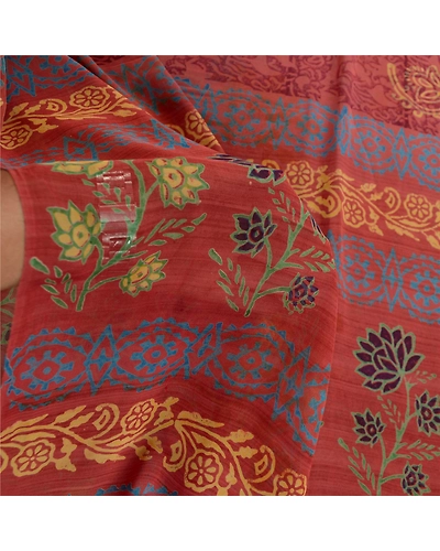 Sanskriti Vintage Sarees Dusty Pink Pure Georgette Silk Print Sari Craft Fabric, PRG-11912-Dusty Pink-Printed Floral Design-Pure Georgette Silk-5