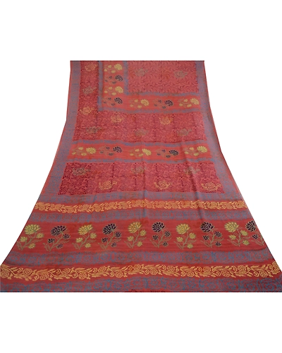 Sanskriti Vintage Sarees Dusty Pink Pure Georgette Silk Print Sari Craft Fabric, PRG-11912-Dusty Pink-Printed Floral Design-Pure Georgette Silk-9
