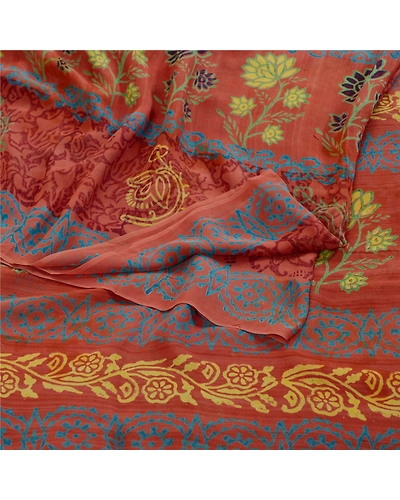 Sanskriti Vintage Sarees Dusty Pink Pure Georgette Silk Print Sari Craft Fabric, PRG-11912-Dusty Pink-Printed Floral Design-Pure Georgette Silk-10