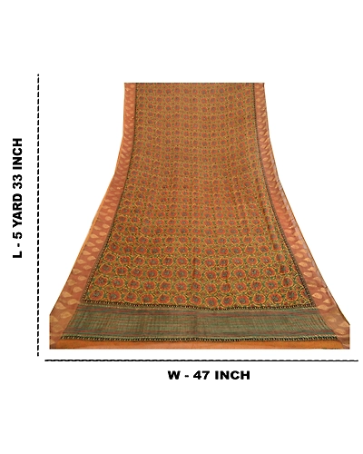 Sanskriti Vintage Sarees Saffron Pure Georgette Silk Printed Zari Sari Fabric, PRG-11919-Saffron-Printed Floral Design-Pure Georgette Silk-3