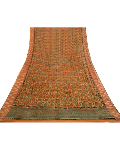 Sanskriti Vintage Sarees Saffron Pure Georgette Silk Printed Zari Sari Fabric, PRG-11919-Saffron-Printed Floral Design-Pure Georgette Silk-8