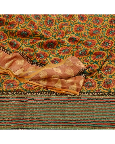 Sanskriti Vintage Sarees Saffron Pure Georgette Silk Printed Zari Sari Fabric, PRG-11919-Saffron-Printed Floral Design-Pure Georgette Silk-9