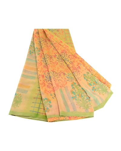 Sanskriti Vintage Sarees Pure Georgette Silk Block Printed Sari 5Yd Craft Fabric, PRG-11926-Multi-Printed Floral Design-Pure Georgette Silk-2