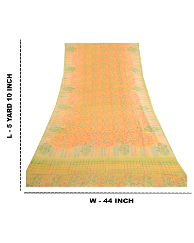 Sanskriti Vintage Sarees Pure Georgette Silk Block Printed Sari 5Yd Craft Fabric, PRG-11926-Multi-Printed Floral Design-Pure Georgette Silk-3