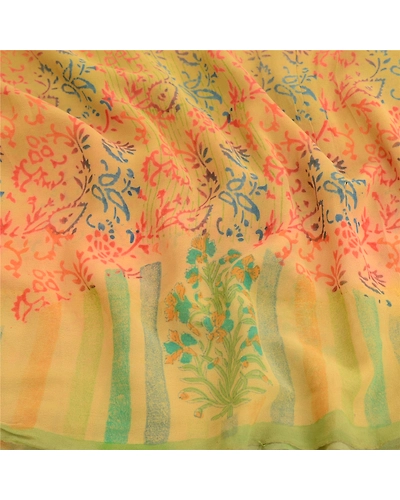 Sanskriti Vintage Sarees Pure Georgette Silk Block Printed Sari 5Yd Craft Fabric, PRG-11926-Multi-Printed Floral Design-Pure Georgette Silk-6