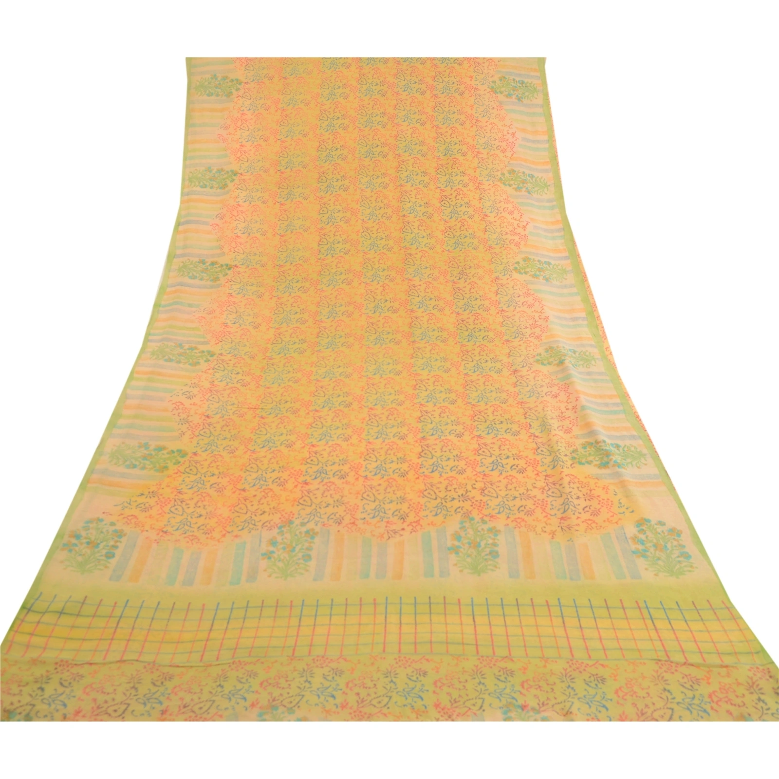 Sanskriti Vintage Sarees Pure Georgette Silk Block Printed Sari 5Yd Craft Fabric, PRG-11926-Multi-Printed Floral Design-Pure Georgette Silk-8