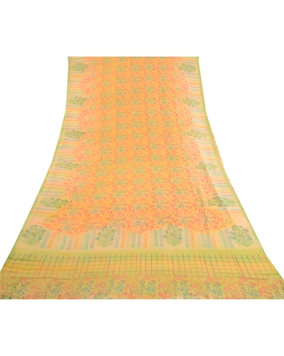 Sanskriti Vintage Sarees Pure Georgette Silk Block Printed Sari 5Yd Craft Fabric, PRG-11926-Multi-Printed Floral Design-Pure Georgette Silk-8